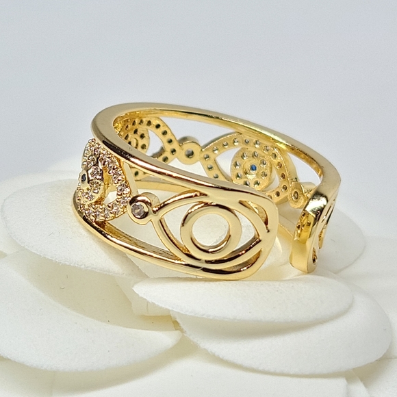 Evil Eye Micro Pave CZ Open Size Ring NEW - Picture 10 of 13